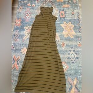 Striped Midi Turtleneck Sleeveless Dress